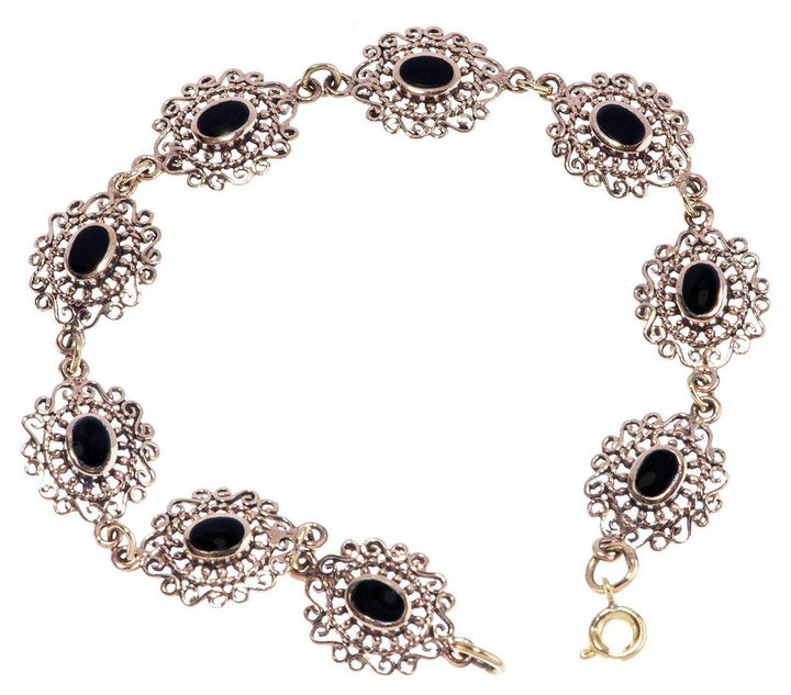 WINDALF Mittelalter Armkette SINA 19.5 cm Schwarzer Onyx Armband Edle Bronze