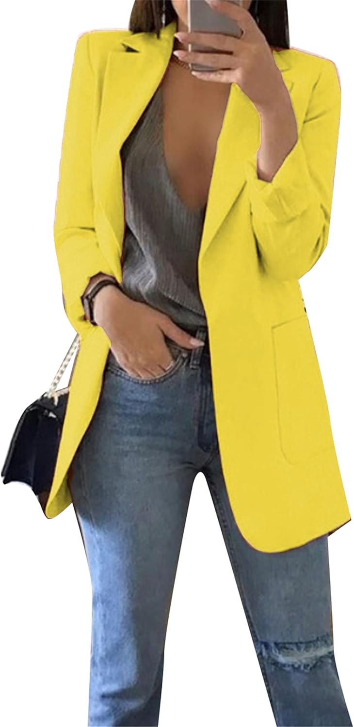 EFOFEI Damen Frühlings Kurz Mantel Jacke Mit Doppelter Seitentasche Elegant Langarm Blazer Mode Anzu