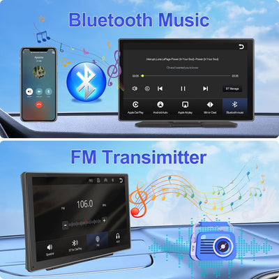 Podofo 9 Zoll Tragbares Autoradio mit Kabelloses Apple Carplay & Android Auto, Drehbarer Ständer 7-3