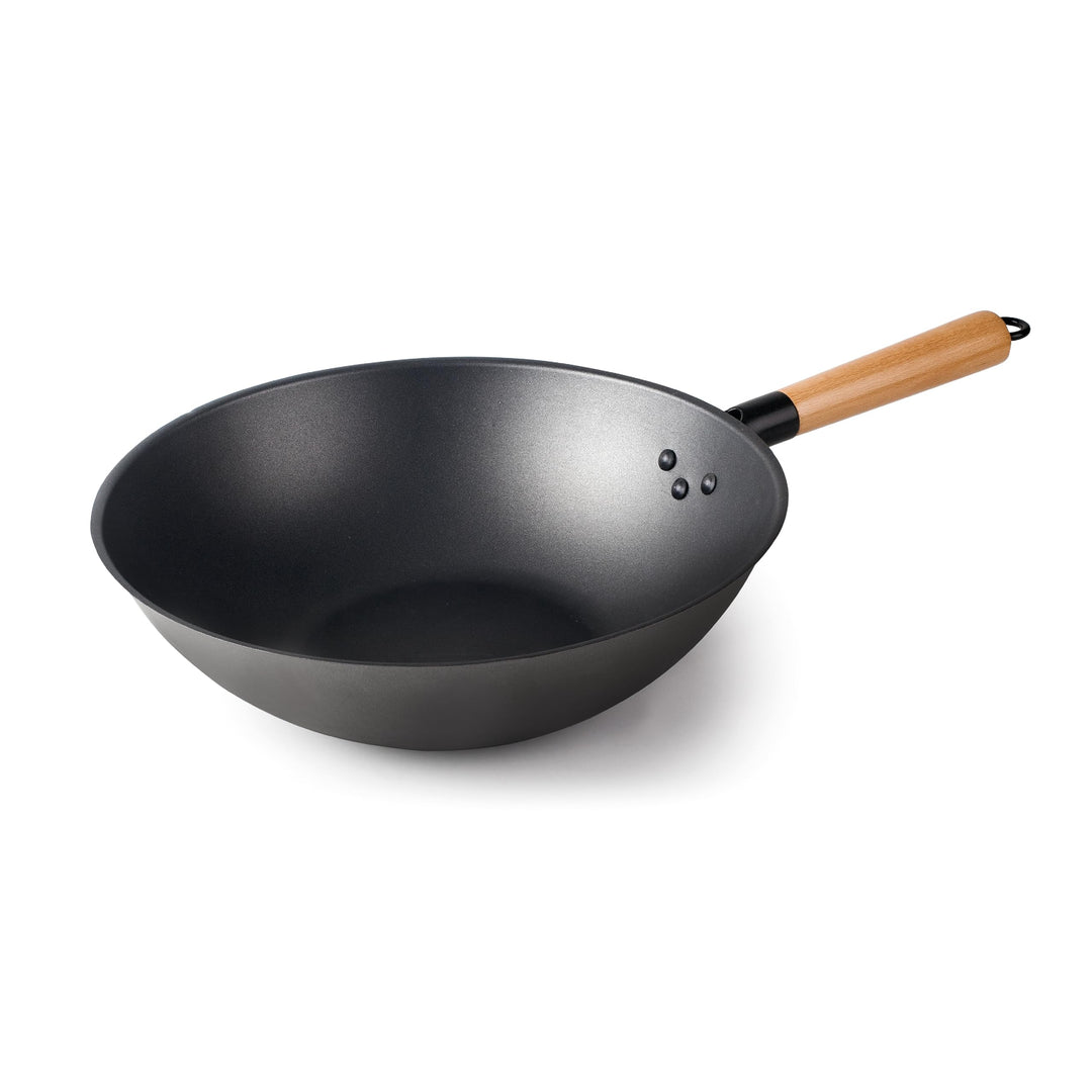 LACOR - 66128 - Wok Rustikaler, 100% natürlicher Eisen Wok mit dreilagiger Antihaftbeschichtung, PFO