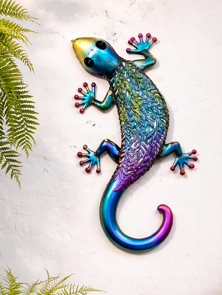 KAMACA XL Metall Gecko Wanddeko 62 cm – Grosse Gartenfigur Echse aus Metall, Garten Deko & Wanddeko