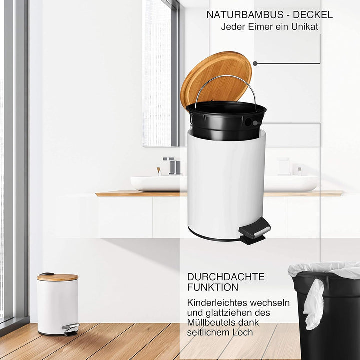 VMbathrooms 3L Kosmetikeimer in edlem weissem Design | Tretmülleimer mit Absenkautomatik (Soft Close