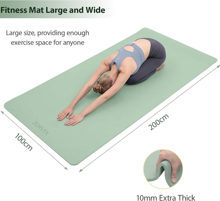 Yogamatte Dicke XXL 200×100cm TPE 10mm Dick Sportmatte Rutschfest Bequem für Zuhause und Freien, Fit
