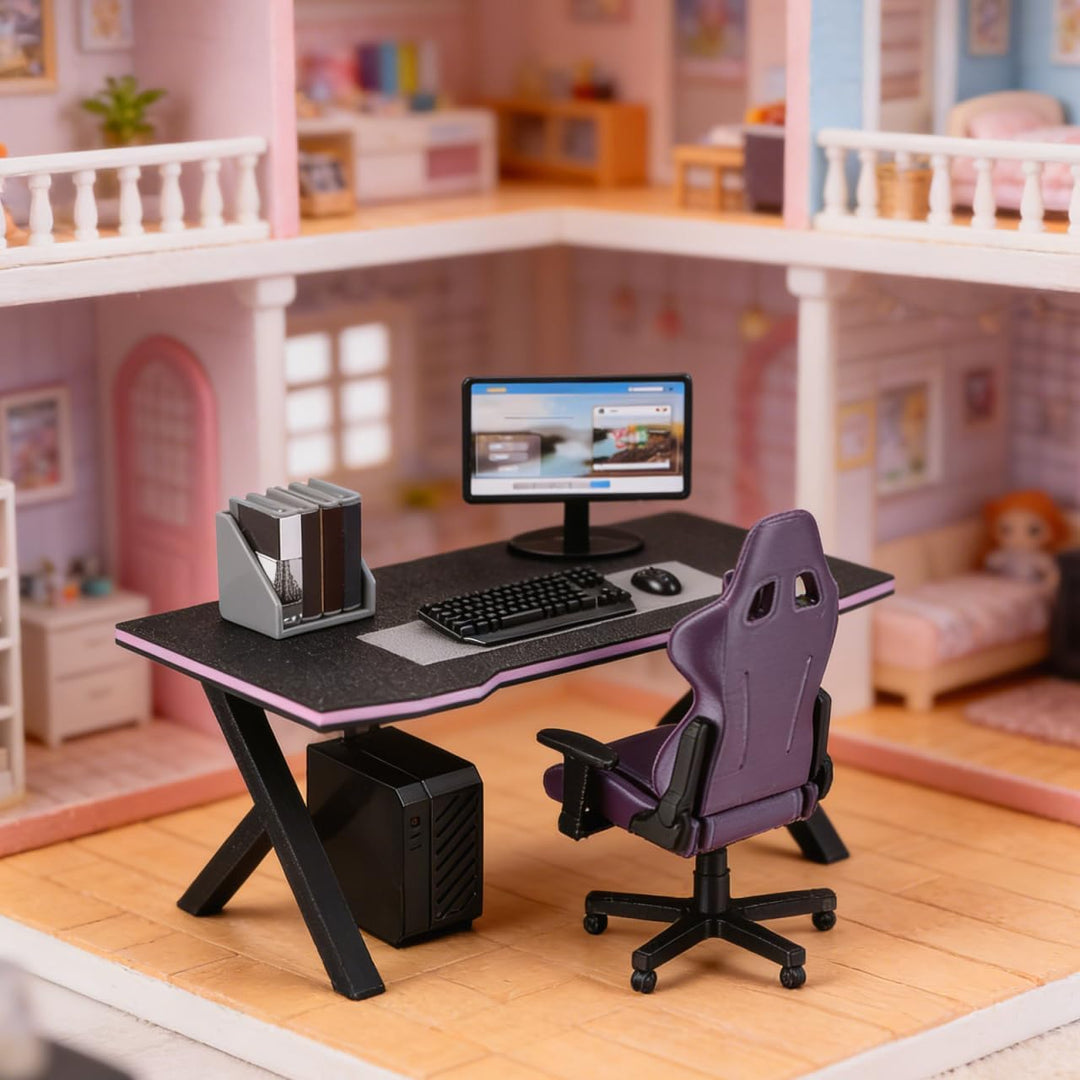 Didiseaon Miniatur-Gaming-Schreibtisch Und Puppenhaus-computerstuhl, Massstab 1:12, Mini-möbelmodell