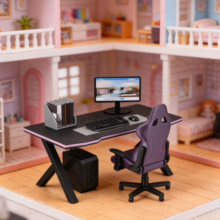 Didiseaon Miniatur-Gaming-Schreibtisch Und Puppenhaus-computerstuhl, Massstab 1:12, Mini-möbelmodell