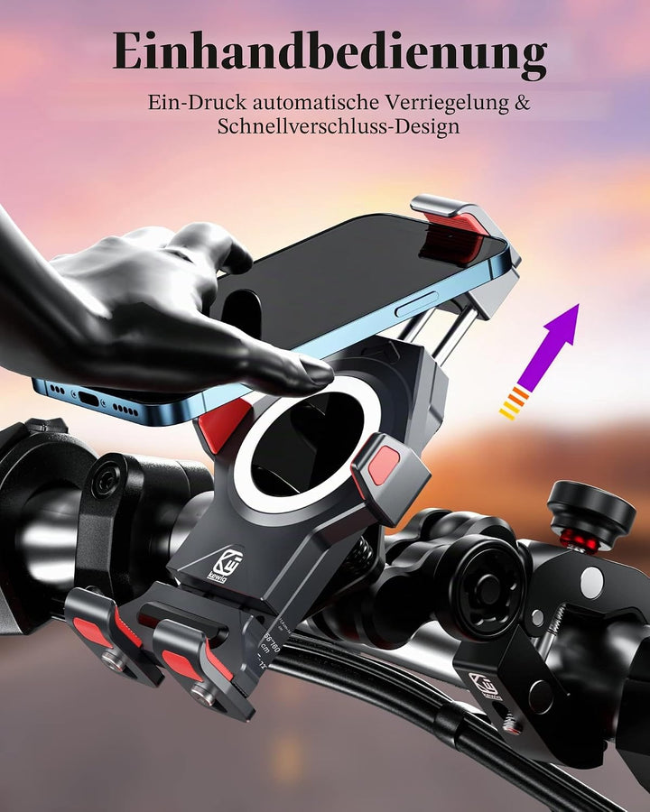 BRCOVAN Motorrad Handyhalterung mit Vibrationsdämpfer, Diebstahlsichere Aluminiumlegierung Handy Mot