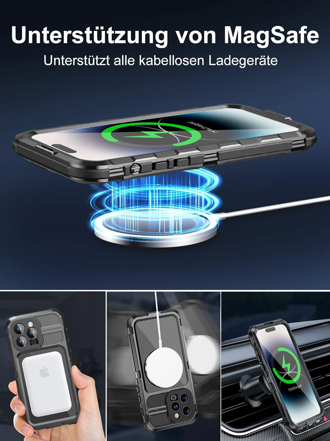 WIFORT für iPhone 14 Pro Hülle Wasserdicht mit MagSafe, 360 Outdoor Metall Schutzhülle mit Displaysc