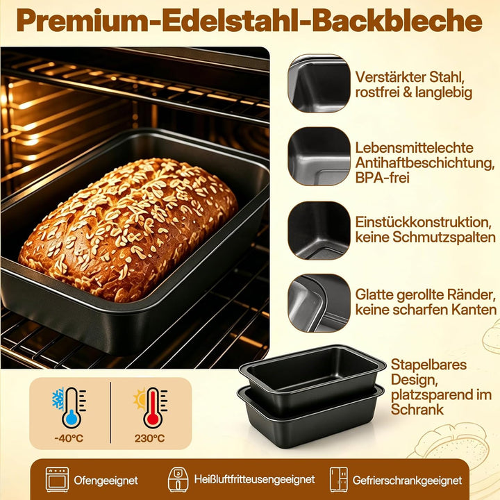 Brotbackform Kasten Set, 2 Stück Antihaft Karbonstahl Kastenform Kuchen 28X15X5.5cm mit 2 Dauerbackf