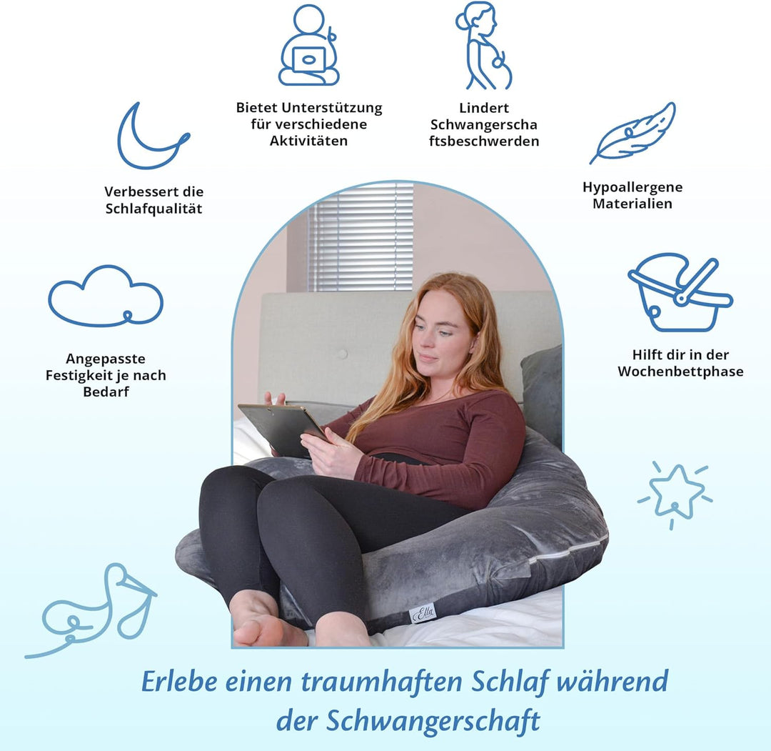 Ella Schwangerschaftskissen, C-förmiges Seitenschläferkissen, U-Kissen, Stillkissen mit waschbarem M