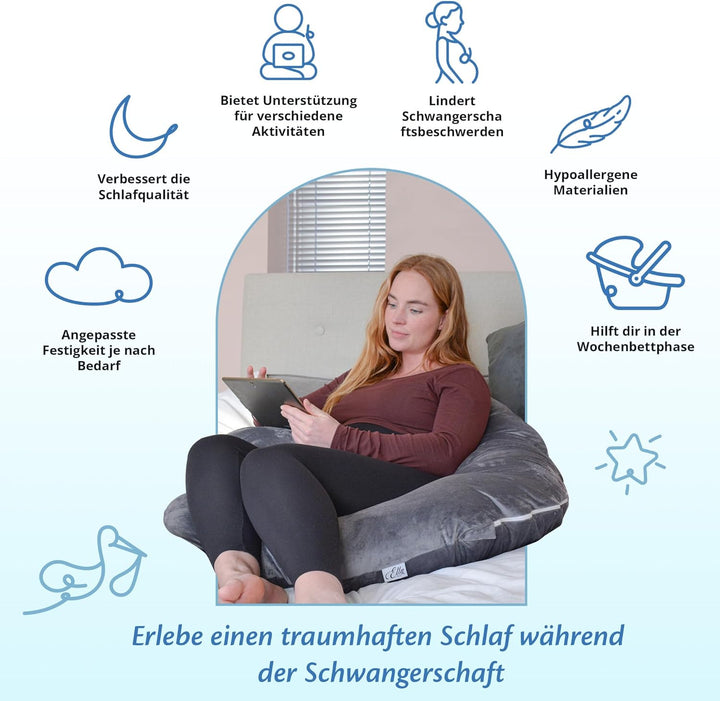 Ella Schwangerschaftskissen, C-förmiges Seitenschläferkissen, U-Kissen, Stillkissen mit waschbarem M