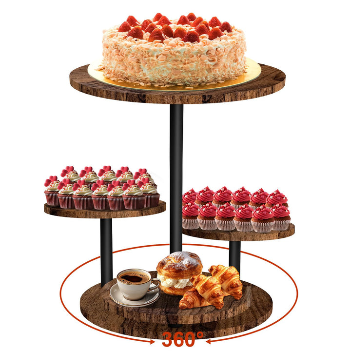 4 Etagen Kuchen und Cupcake Ständer aus Holz, 360° Drehbar Etagere für Desserts, Donuts, Kekse, Maca