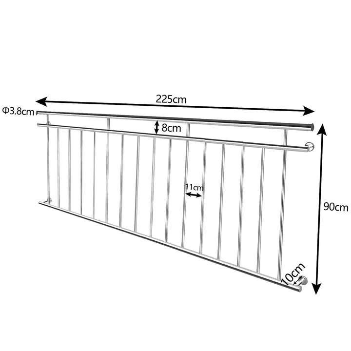 NAIZY Edelstahl Balkongeländer 225x90cm Französischer Geländer Treppengeländer Terrassengeländer Bal