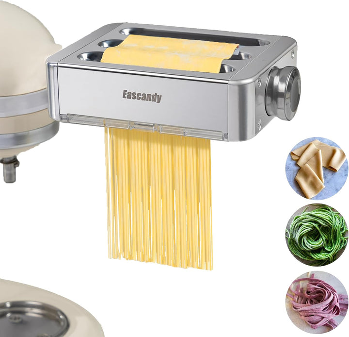 Eascandy All Metal Pasta Maker Attachment for KitchenAid, 3 in 1 Pasta Attachment for Kitchen Aid St