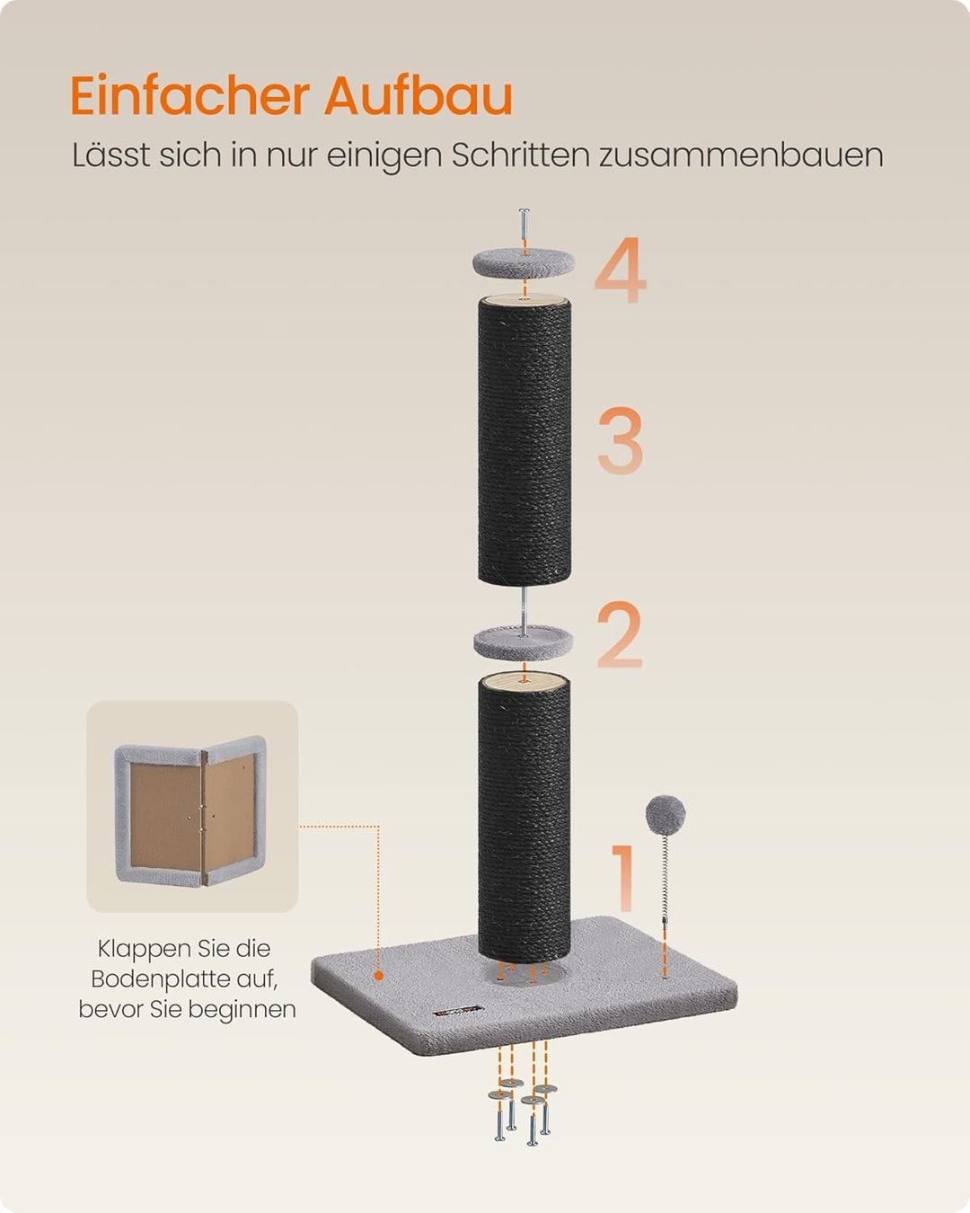 Feandrea Kratzbaum, 85 cm hoch, Kratzsäule XL, 13 cm Dicker Stamm, Katzenbaum, Kratzstamm für mittel