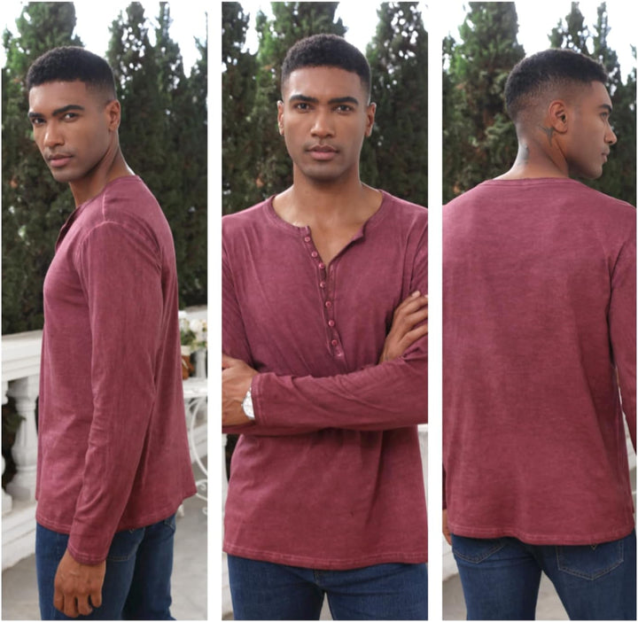 YawYews Henley Shirt Herren Langarm Langarmshirt Herren Longsleeve T Shirt Vintage Tshirt Baumwolle