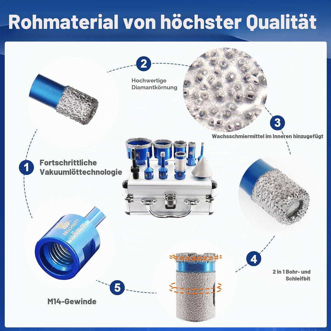 Diamantbohrer Fliesenbohrer Set - 6/8/10/20/35/50/68 Diamantbohrer &amp; 25mmDiamant Fingerfräser-50mmFa