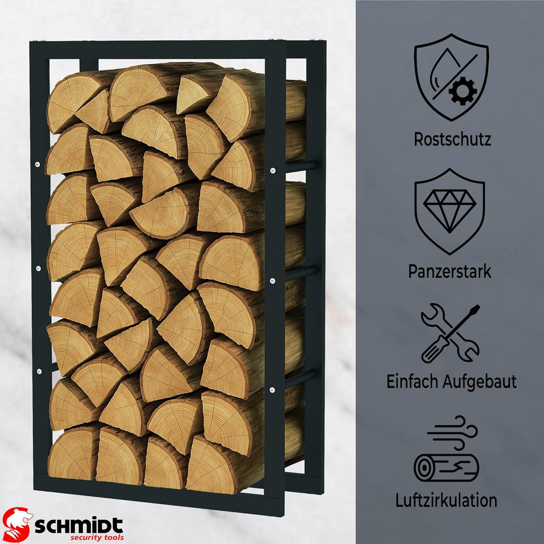 SCHMIDT security tools Kaminholzregal 60x25x100cm Stahl Schwarz Brennholzregal Holzstapelhilfe Holzu