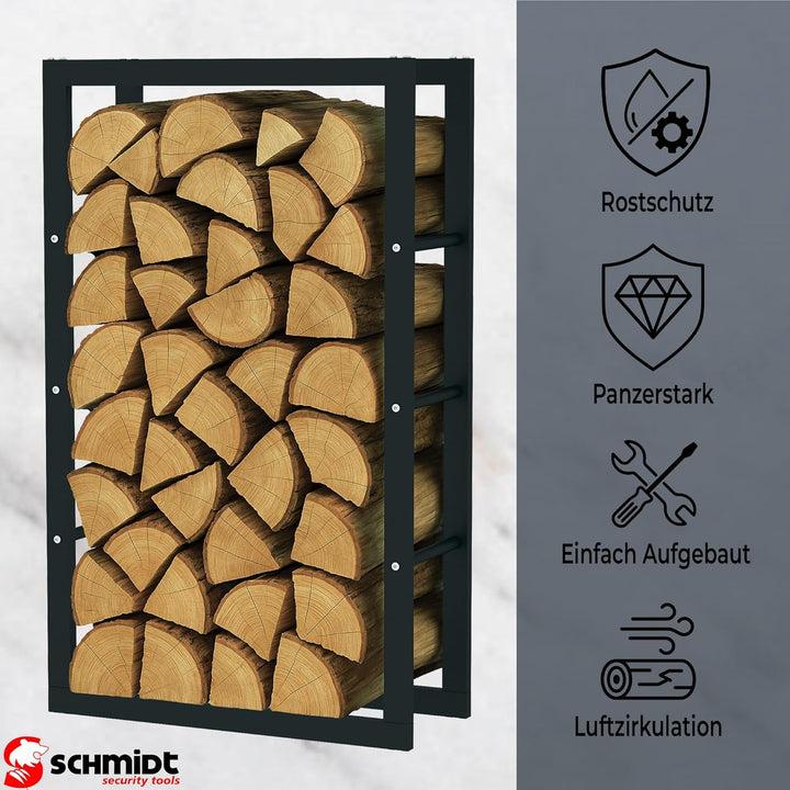SCHMIDT security tools Kaminholzregal 60x25x100cm Stahl Schwarz Brennholzregal Holzstapelhilfe Holzu