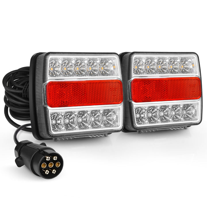 MICTUNING 12V 2pcs Rückleuchten für Anhänger mit Magnet 7,5M Kabel und 7 Polig Stecker, Traktor Rück