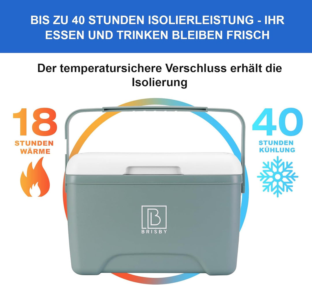 Brisby Kühlbox 8 Liter - 18 Stunden warm - 40 Stunden kühl - Inklusive 2 grosse Kühlelemente 450 ML