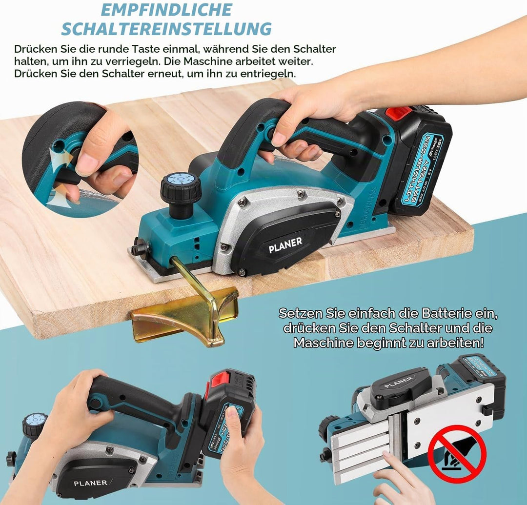 Akku-Hobel Kompatibel mit Makita 18V Batterie, 3200r/min Handgeführte Elektrische Holzhobelmaschine
