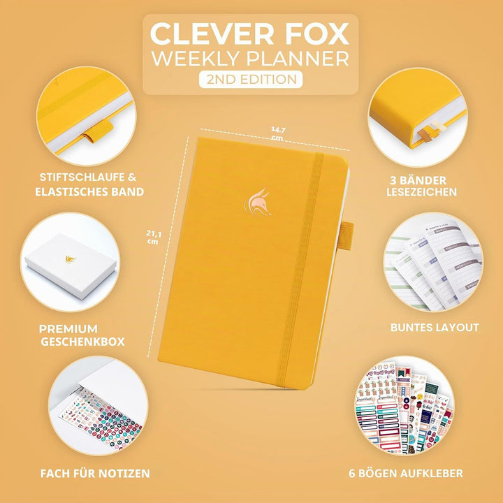 Clever Fox Planner 2. Auflage - Farbenfroher Planer für Wöchentliche und Monatliche Ziele, Zeitmanag