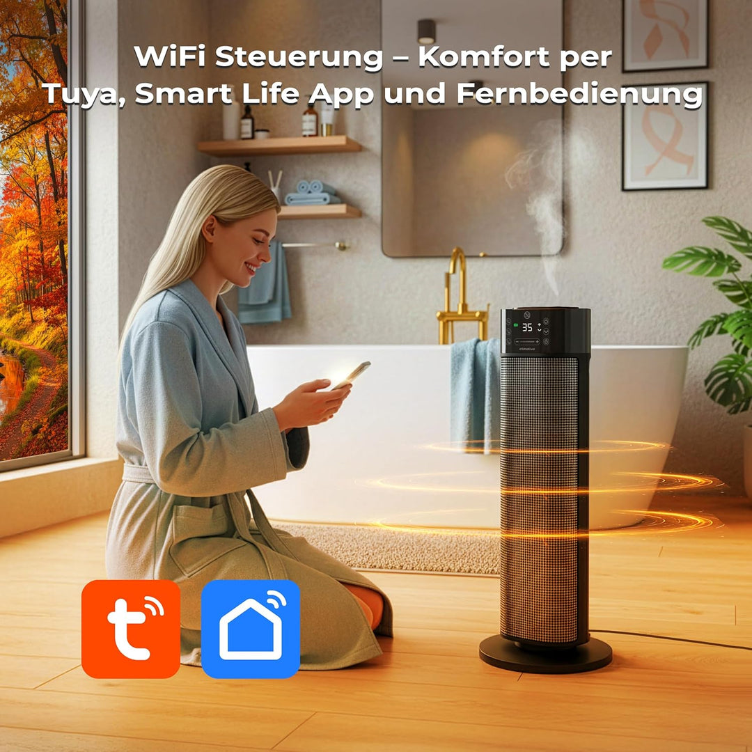 Keramik Heizlüfter mit Befeuchter 2000W Mistiq WiFi 80° Oszillation ECO Modus Timer 24h Elektroheizu