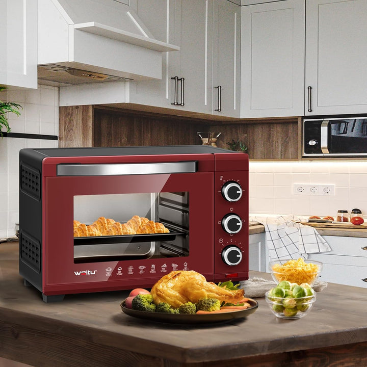 WOLTU Mini Backofen 28 L, Pizzaofen 1600 W, 100-230 °C, Timer 0-60 Min., 3 Heizmodi, inkl. Backblech