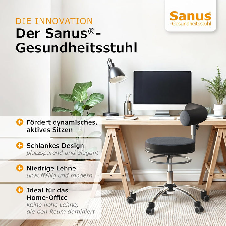 Sanus Gesundheitsstuhl mit höhenverstellbarer Lehne, Sitzhöhe standard (42-51 cm), Stoffbezug, grau/