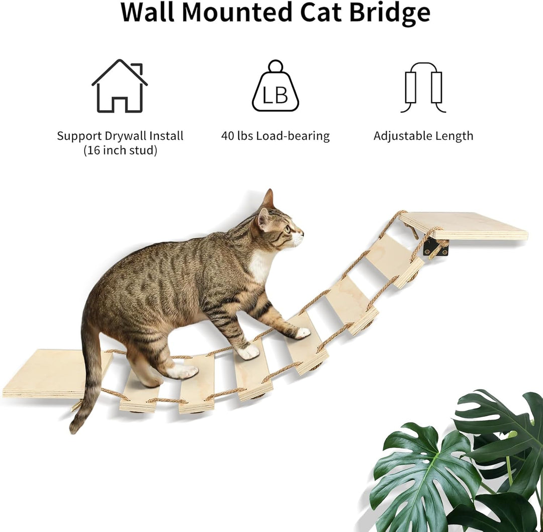 Wandregal für Katzen, Hängebrücke für Katzen, Holz, Wandbrücke für Katzen, Stange, Wandmöbel zum Sch