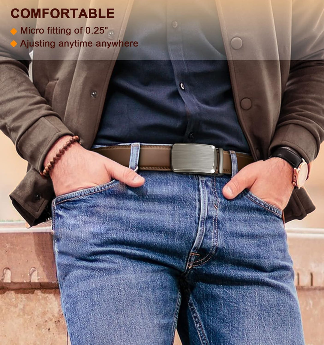 BULLIANT Gürtel Herren, Gürtel Ratsche Ledergürtel Automatikschliesse für Herren Anzug Business Klei