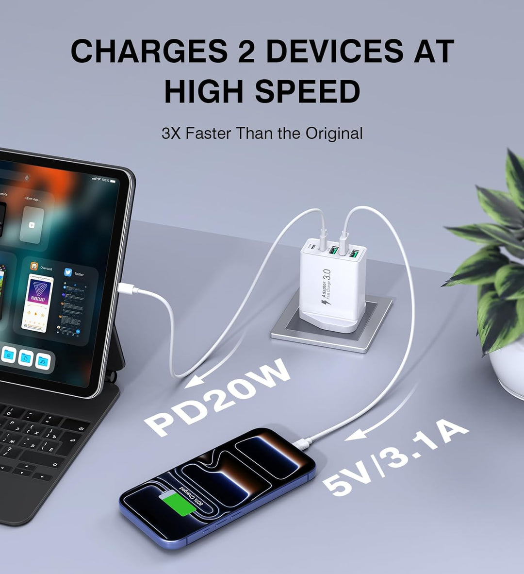 USB C Ladegerät, 5-Port USBC Netzteil Adapter Mehrfach für iPhone16 15 14 13 12 11 Pro Max SE 2020 X