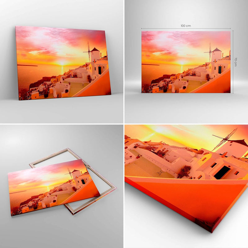 Bilder auf Leinwand 100x70cm Leinwandbild Santorini Griechenland Urlaub Gross Wanddeko Bild Schlafzi