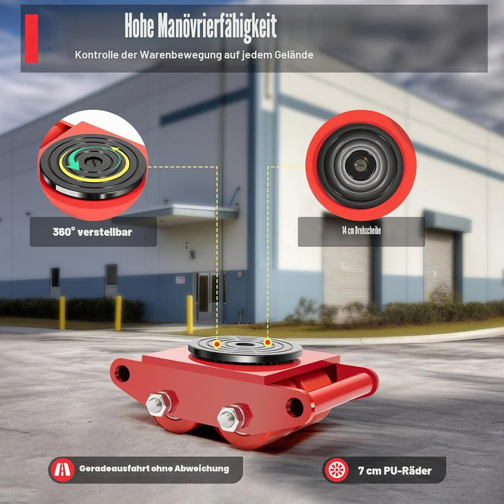 6 * Panzerrollen Roller Transportfahrwerk, Maschinentransport Industrieroller mit 4 PU-Richtungsräde