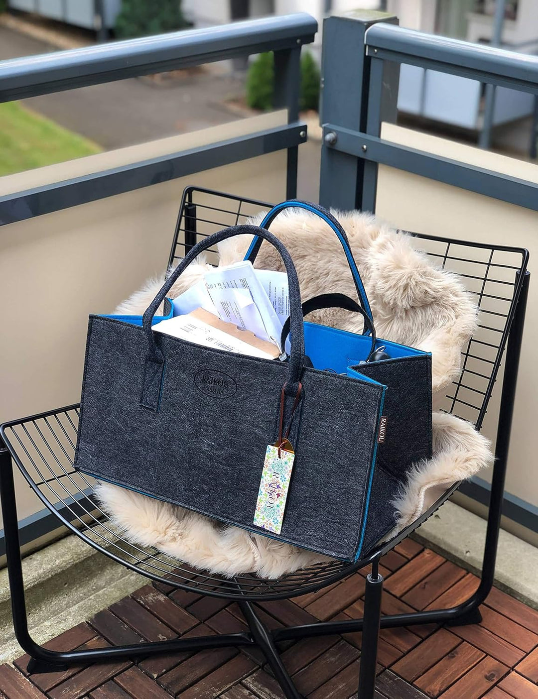 RAIKOU NEU Filztasche Shopper Holzkorb Einkaufstasche Henkeltasche Zeitungskorb Stabile Kaminholztas