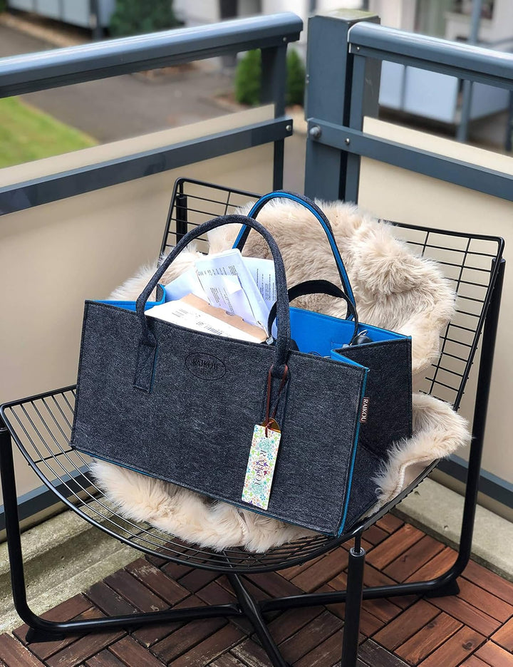 RAIKOU NEU Filztasche Shopper Holzkorb Einkaufstasche Henkeltasche Zeitungskorb Stabile Kaminholztas