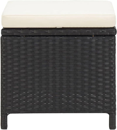 homiuse 40,5x40,5x35 cm Gartenhocker 4 STK. mit Sitzkissen Poly Rattan Schwarz Fussbank Rattan Hocke