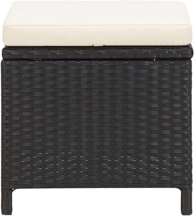 homiuse 40,5x40,5x35 cm Gartenhocker 4 STK. mit Sitzkissen Poly Rattan Schwarz Fussbank Rattan Hocke