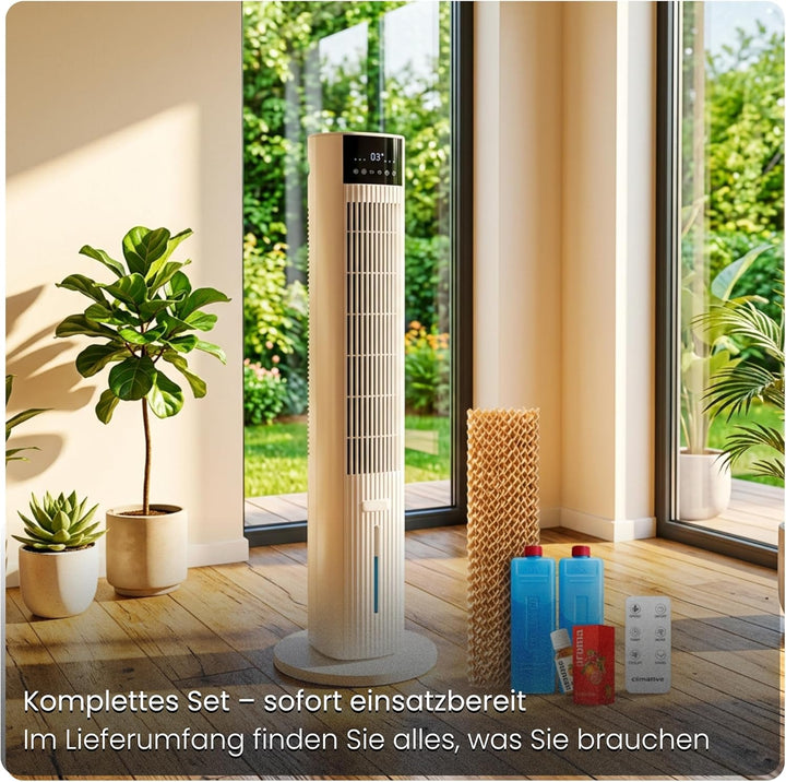 Ventilator mit Wasserkühlung CoolAir, WiFi, 5L, Aromafach, 2x Kühlakkus, 65W, Oszillation, Cooler Fa