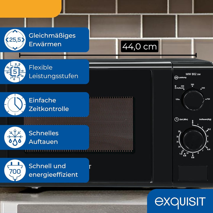 Exquisit Mikrowelle MW 802 sw | 700 W Leistung | 20 L Garrraum | kompakte Mikrowelle | platzsparend