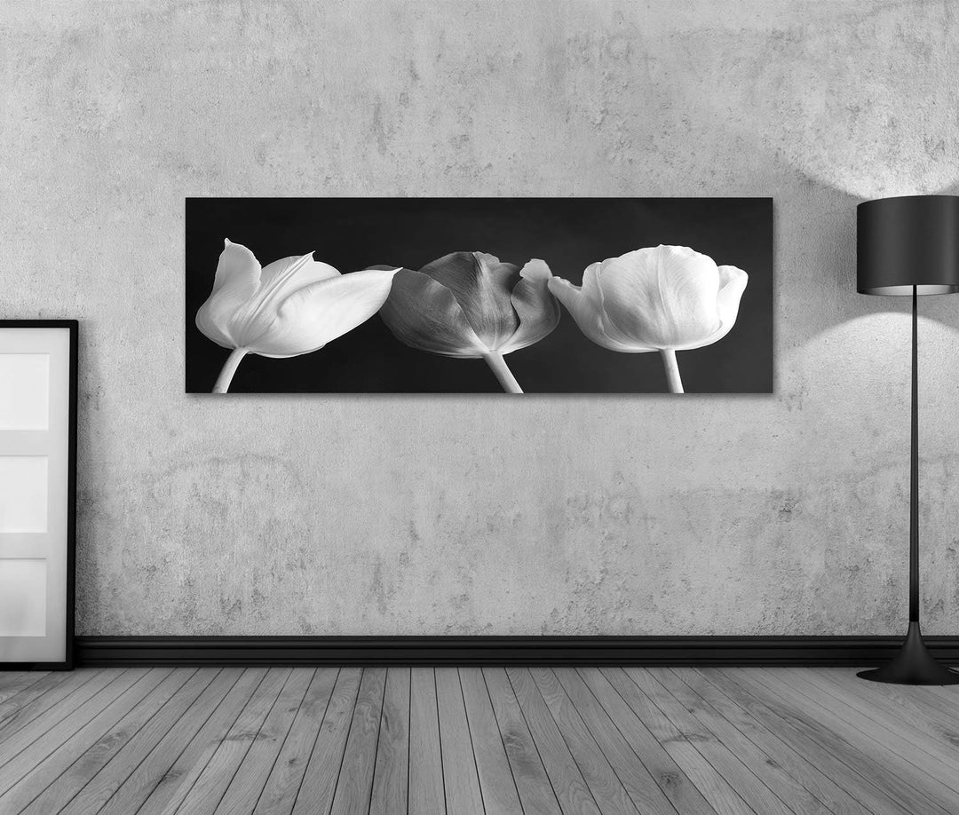 islandburner Bild auf Leinwand Tulpen Blumen Schwarz Weiss Bilder Wandbilder Poster Leinwand 120x40c