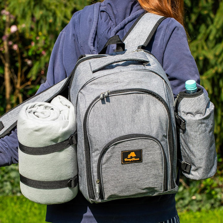 CampFeuer Picknickrucksack 32-teilig | Picknickset für 4 Personen | mit Flaschenhalter, Picknickdeck