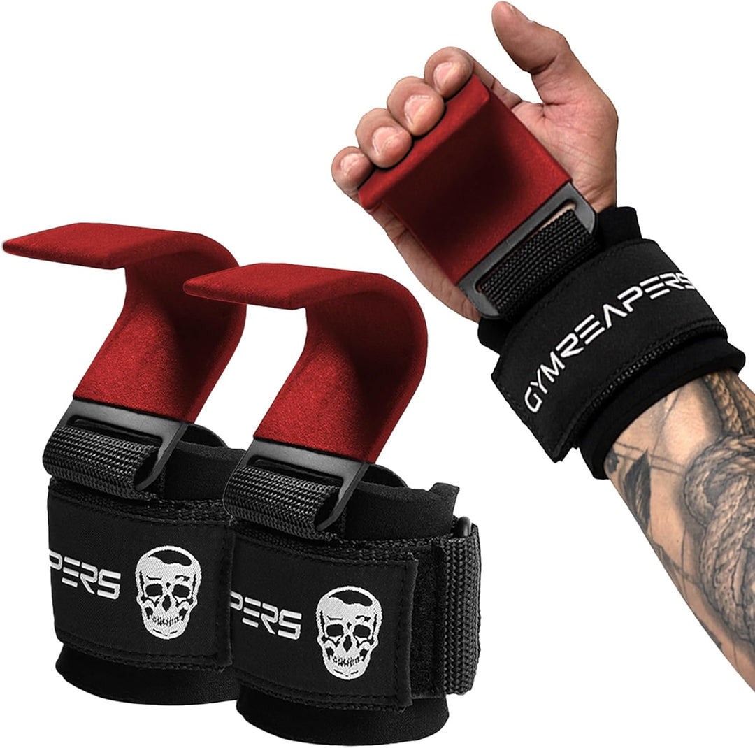 Gymreapers Weight Lifting Hooks (Pair), Heavy Duty Power Wrist Straps Hand Grip Support For Deadlift