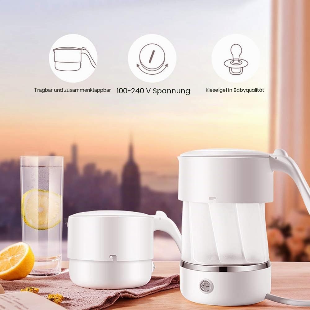 Mini Wasserkocher - 500ML Faltbarer Wasserkocher Lebensmittelechtes BPA-frei 680 W Schnellheizung Re