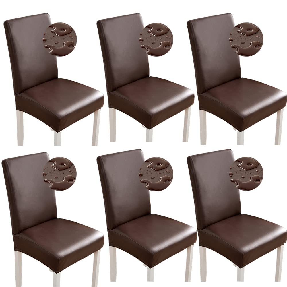 Stuhlhussen 6er/4er PU Leder Stuhlbezug wasserdichte Stretch Esszimmer Stuhlüberzug Stretch Stuhl Hu