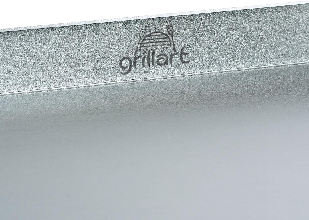 grillart® Premium Plancha Grillplatte mit Grillspachtel aus massiven 4mm Edelstahl – 30x40cm Univers