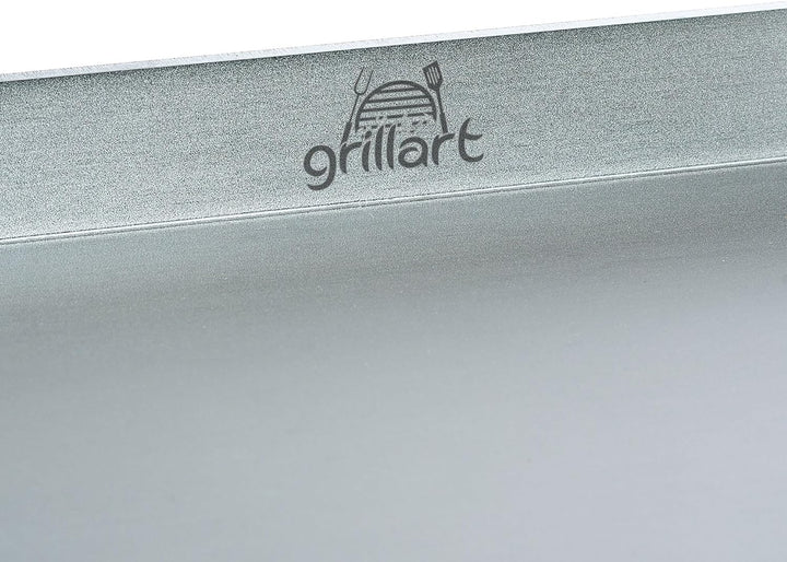 grillart® Premium Plancha Grillplatte mit Grillspachtel aus massiven 4mm Edelstahl – 30x40cm Univers