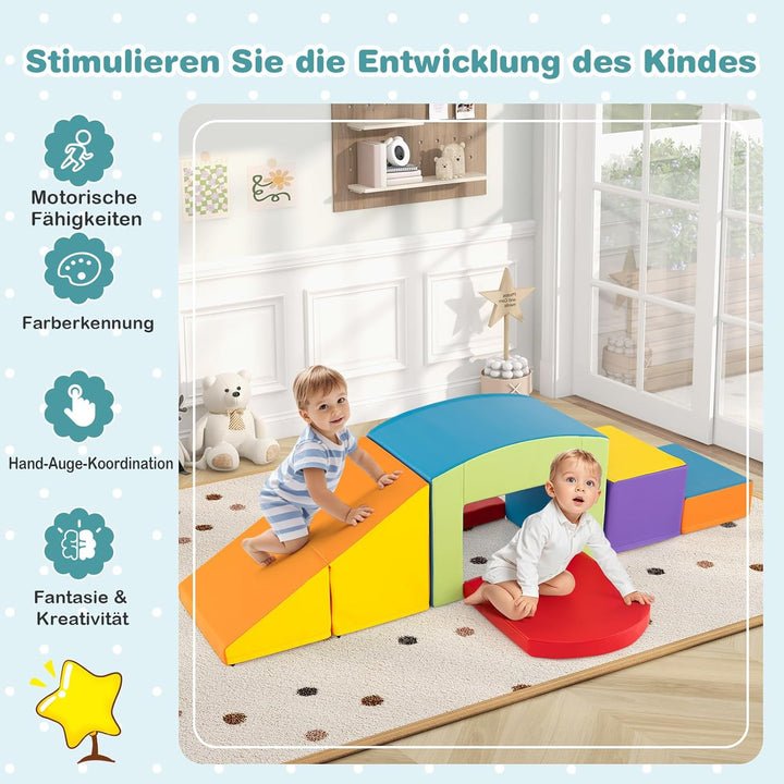 COSTWAY 7 TLG. Schaumstoffbausteine, Softbausteine mit Tunne, Treppe & Rampe, EN71-zertifiziert, Rie