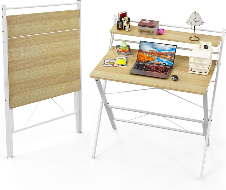 PIPIPOXER 80x50cm Schreibtisch Klappbar, Klappbarer Schreibtisch mit Regal, Schreibtisch Klappbar mi