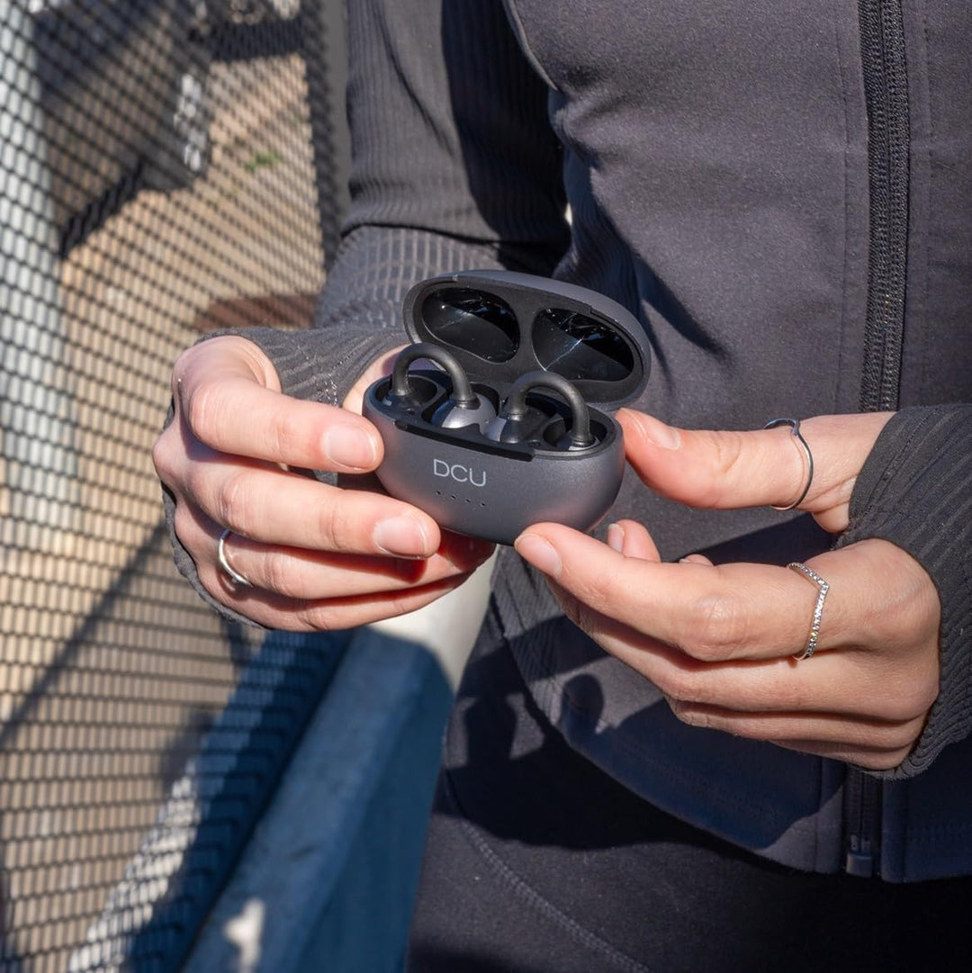 DCU TECNOLOGIC Kabellose Kopfhörer AirClip, Bluetooth 6.0, Open-Ear mit Clip-Design, 20 Stunden Wied